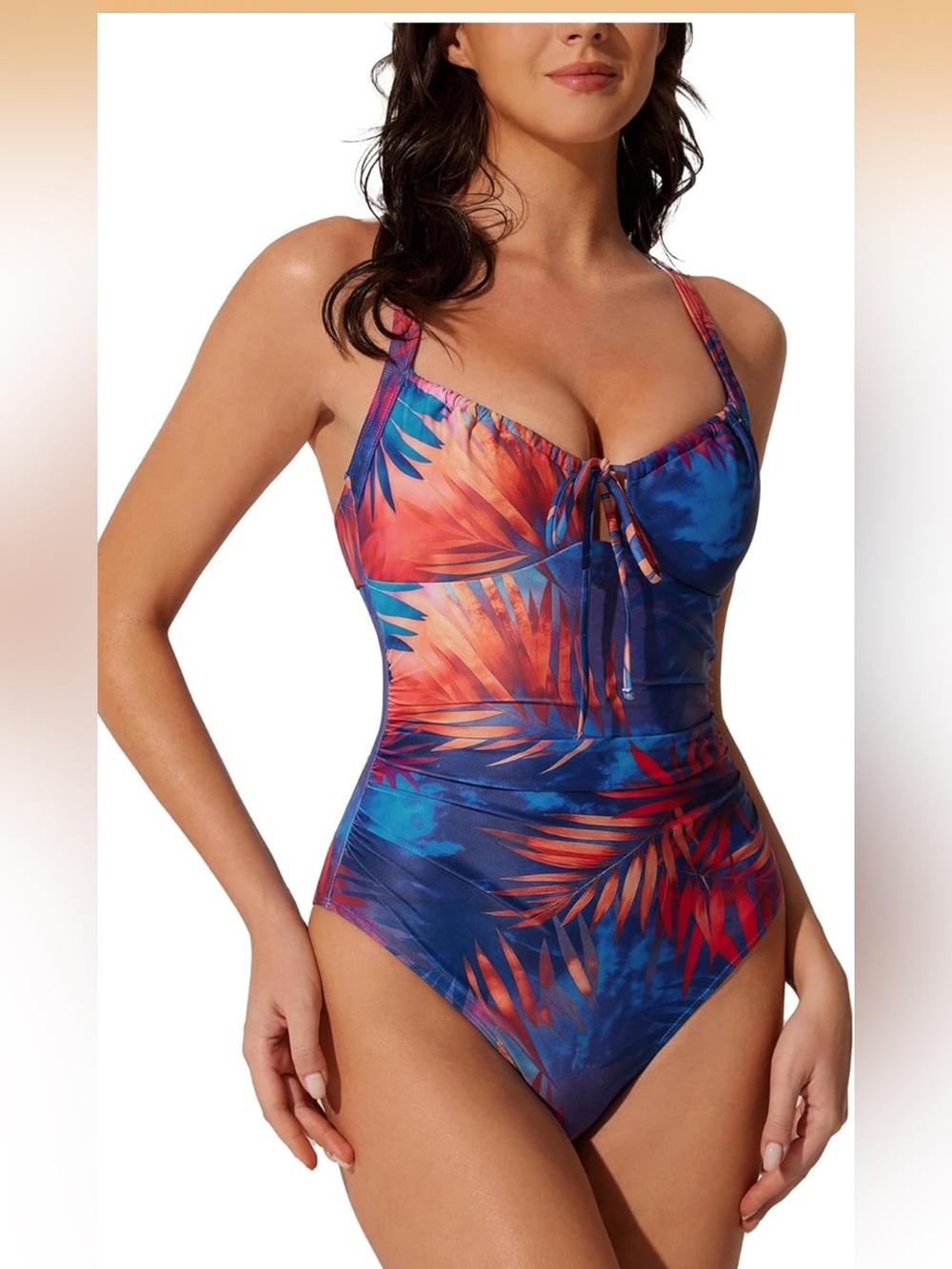 Tummy Control One Piece Swimsuit Cutout V-Neck Slimming Tie Knot M 1398/bb7-1